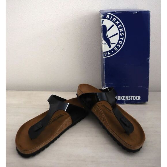 Birkenstock 0043661 Women Sz 6 Black Patent Leather Gizeh Birko-Flor Sandals - Picture 1 of 16